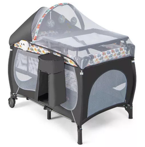 lot 332 image: Costway 4-in-1 portable playpen for babies with net and music box, gray color