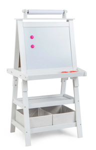 lot 333 image: Costway Kids Art Easel Double Sided Chalkboard Magnetic Whiteboard with Storage Tray White
