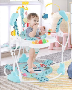 lot 343 image: Costway BC10198NY Baby Activity Center Height Adjustable Bouncing Saucer with Interactive Toys - Light Blue (Minor Transit Damage)