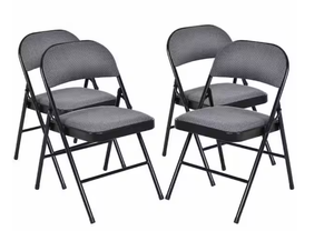 lot 361 image: Costway Patio Multi-Color Folding Ergonomic Plastic Outdoor Recliner Chair with Gray Cushion (4-pack)