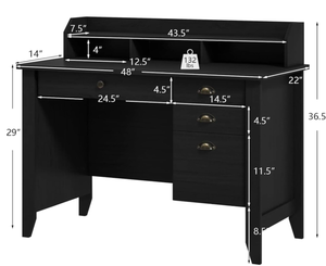 lot 362 image: GOFLAME 48 Computer Desk with Hutch, Vintage Home Office Desk with Storage Drawers & Shelves, Space Saving Laptop PC Table, Wooden Study Writing Workstation, Black (USED, Maybe Missing Hardware. Attempted To Assemble)