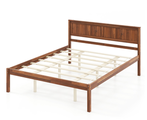 lot 369 image: Costway Queen Size Bed Frame with Wooden Headboard and Slat Support