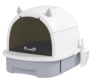 lot 380 image: PawHut Covered Cat Litter Box with Lid, Scoop, Deodorizing Bags for Odor Control, Privacy, Easy to Clean, Gray