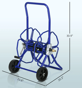 lot 382 image: Outsunny Garden Hose Reel Cart, Portable Water Hose Cart Hold Up to 98 of 58 Hose (Hose Not Included), Blue