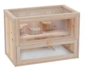 lot 483 image: PawHut 2-Level Hamster Cage Mice and Rat House, Small Animal Habitat for Guinea Pigs, Chinchillas with Openable Top, Front Door, Shelf and Ladder, Natural (Maybe Missing Hardware)