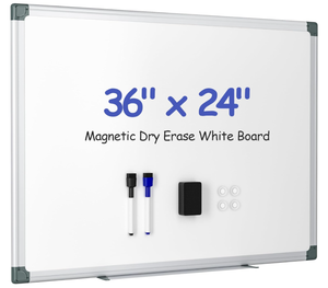 lot 490 image: Magnetic White Board for Wall, 36 x 24 Dry Erase Board Kit with 2 Magnetic Dry Erase Markers, 4 Magnets, Eraser, Pen Tray & Mounting Kit � White Board Dry Erase for Home, Office, School