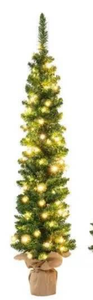 lot 194 image: 6 Feet Pre-Lit Artificial Christmas Tree with Warm White LED Lights and Branch Tips