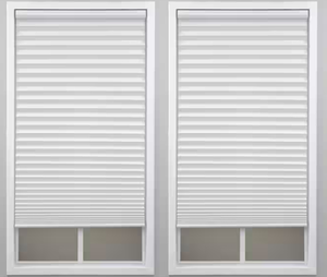 lot 498 image: LOT OF 2 StyleWell White Cordless Light Filtering Polyester Pleated Shades - 21.5 in. W x 48 in. L