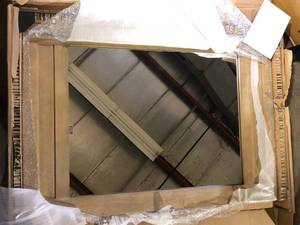 lot 51 image: Home Decorators Collection Aberdeen 28 in. W x 40 in. H Rectangular Framed Wall Mount Bathroom Vanity Mirror in Antique Oak   Customer Returns See Pictures