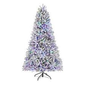 lot 55 image: Home Accents Holiday 7.5 ft. Alta Fraser Fir Flocked LED Pre-Lit Christmas Tree T9 Customer Returns See Pictures