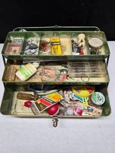 lot 3 image: Yellow tackle box with contents