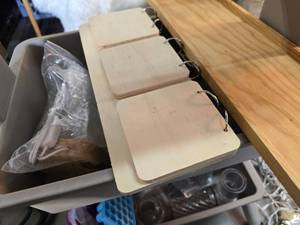 lot 41 image: 3Tier craft cart with craft supplies like resin, wood crafts