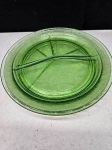 lot 75 image: Set of 3 divided dinner plates Uranium glass Anchor Hocking Cameo