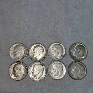 lot 39 image: Roosevelts Silver 10c, (8)