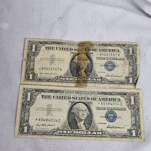 lot 71 image: Lot of 2-Series 1957 Star Note $1 Silver Certificates