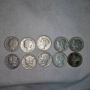 lot 33 image: Mercury Silver Dimes, 10c (10)