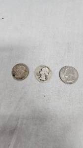 lot 12 image: (3) Assortment of Pre 64 Washingtons, 25c