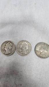 lot 13 image: (3) Assortment of Pre 64 Washingtons, 25c
