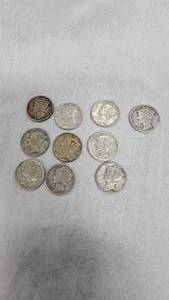 lot 18 image: (10) Lot of Mercury Silver Dimes