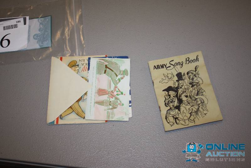 lot 186 image: Lot of WWII Memorabilia Including Army Song Book Greeting Cards.