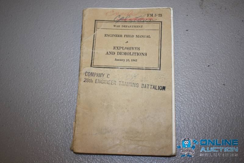 lot 189 image: Vintage Engineer Field Manual Explosives & Demoltions January 12, 1942 Company C.
