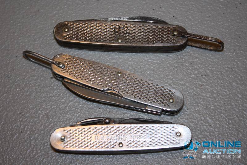 lot 111 image: Lot of (3) U.S. Marine Corp. Camillus Utility KnifeBottle OpenerUtility Tool 1990.
