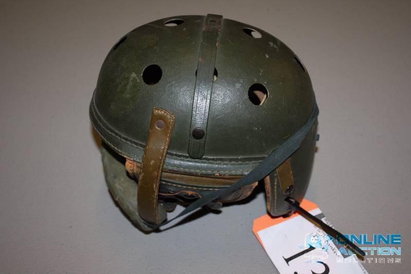lot 136 image: WWII Tanker Helmet Wilson 7 12 Size Chicago Ill.