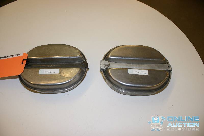 lot 31 image: Lot of (2) U.S. Military Mess Kits wSilverware & Over Top Slide Latch 1942 & 1945.