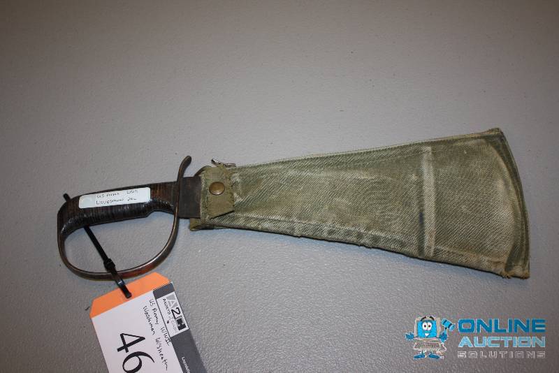 lot 46 image: U.S. Army WWII Woodsmans Pal Knife wSheath Includes Care & Fighting Handbooks Hooked End For Hacking.