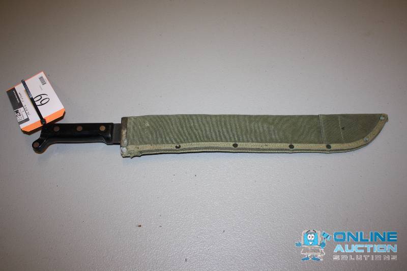 lot 69 image: U.S.M.C. MK-2 Knife wSheath U.S. Midland Fabric Co. 1944 19 Blade.