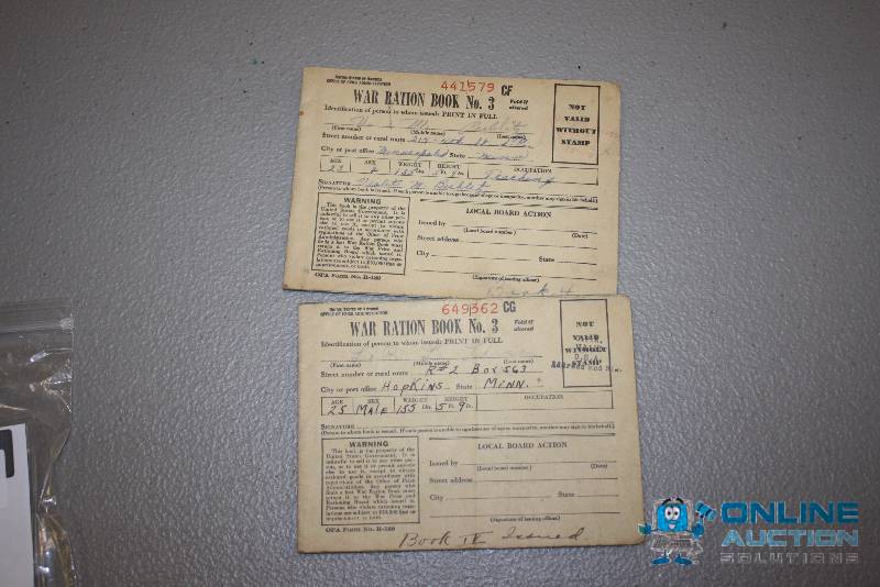 lot 185 image: WWII Rations Book Filled Out For Hopkins, MN.