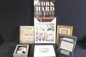 lot 15B image: Collection of Decorative Wall Signs and Picture Frames