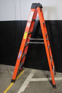 lot 42 image: Werner 6 ft Fiberglass Step Ladder with Aluminum Steps