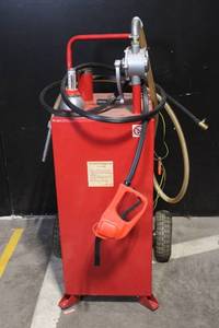 lot A-43 image: 30-Gallon Bidirectional Hand Oil Pump Cart with Hose and Nozzle