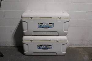 lot 53 image: Pair of Large Igloo MaxCold Coolers with Lids and Handles