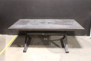 lot 59 image: Champion Black Outdoor Patio Dining Table with Slatted Top