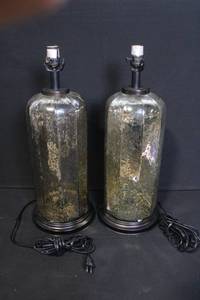lot 71 image: Pair of Glass Table Lamps with Antique Mercury Finish