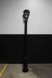 lot 71B image: Black Outdoor Solar Lamp Post with Hexagonal Base