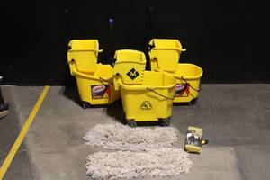 lot 72B image: Lot of 3 Commercial Mop Buckets with Wringers and Mop Heads