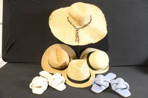 lot 77 image: Straw Hat & Slide Sandal Collection including Banana Republic, Filippo Catarzi, and Sunday Afternoons