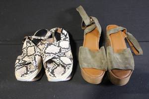 lot 228 image: Set of 2 Womens Platform Sandals - Snake Print and Suede