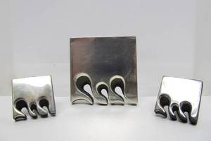 Signed Sculptural Sterling Silver Brooch &amp; Earring Set