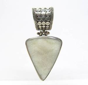 lot 20 image: Elegant White Druzy &amp Sterling Silver Triangular Pendant