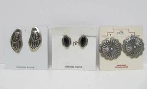 lot 34 image: 3 Sets of Vintage 80s Native American Sterling Silver Earrings