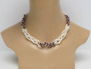 lot 45 image: Multi-Strand Genuine Freshwater Pearl &amp Garnet Necklace