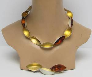 lot 49 image: Unworn Brush Sterling Silver &amp Amber Necklace &amp Brooch Set