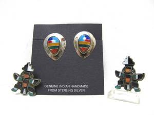 lot 23 image: 2 Inlaid Sterling Silver Native American Earring Sets