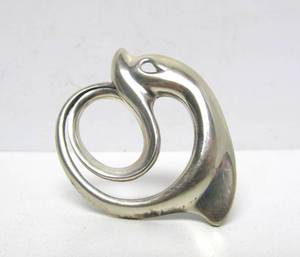 lot 61 image: Sculptural Signed Sterling Silver Dolphin Brooch&nbsp