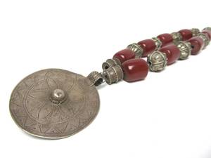 lot 64 image: Large Old Vintage Afghan Silver &amp Amber Pendant Necklace