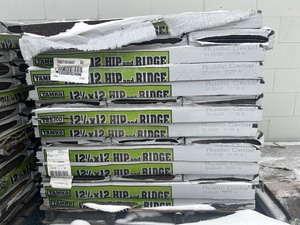 lot 9 image: TAMKO Pallet of 42 Bundles of- 12-14 x 12 Hip and Ridge Rustic Cedar Hip and Ridge Cap Roofing Shingles (33.3 lin. ft. Per Bundle) Retail Value of $2,519